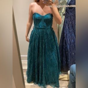 Teal windosr strapless gown size 9
